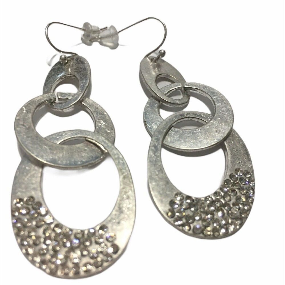 Rain hammered Silver tone dangle earrings